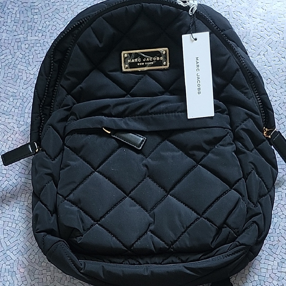 NWT Marc Jacobs Quilted Black Backpack with Gold Accents
